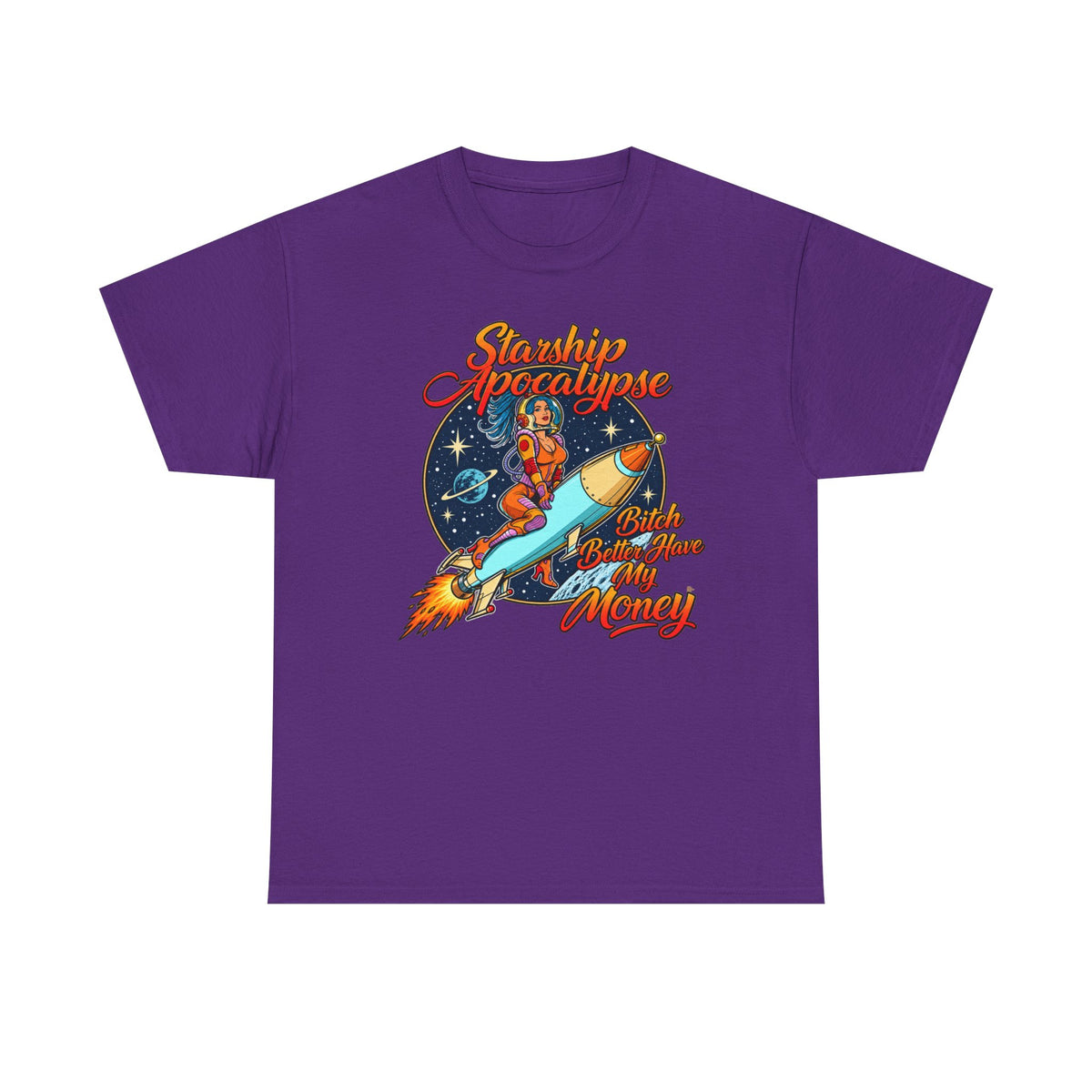 Apocalypse Rocket Tee — 'Sparkling Apocalypse' Retro Space Graphic T‑Shirt
