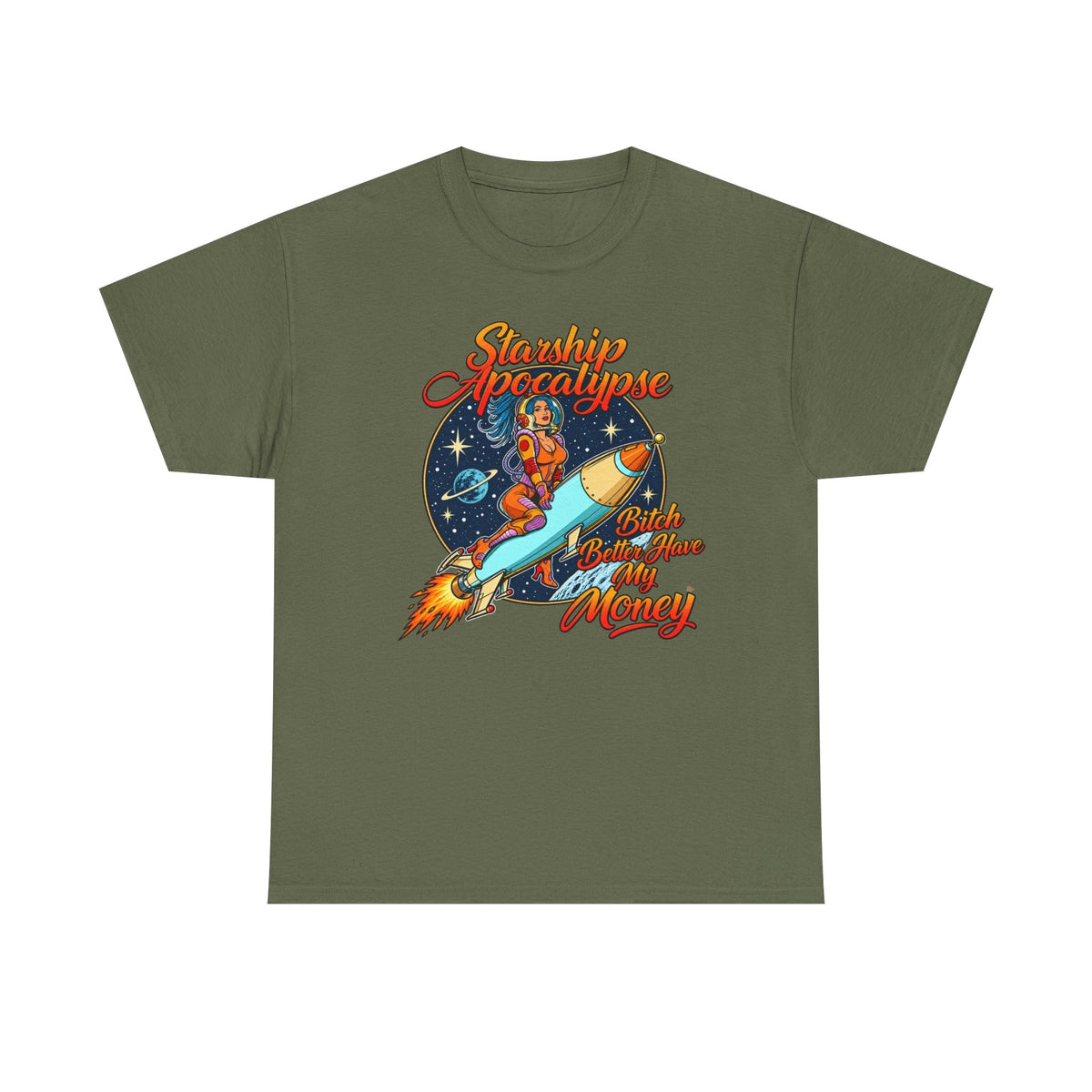 Apocalypse Rocket Tee — 'Sparkling Apocalypse' Retro Space Graphic T‑Shirt