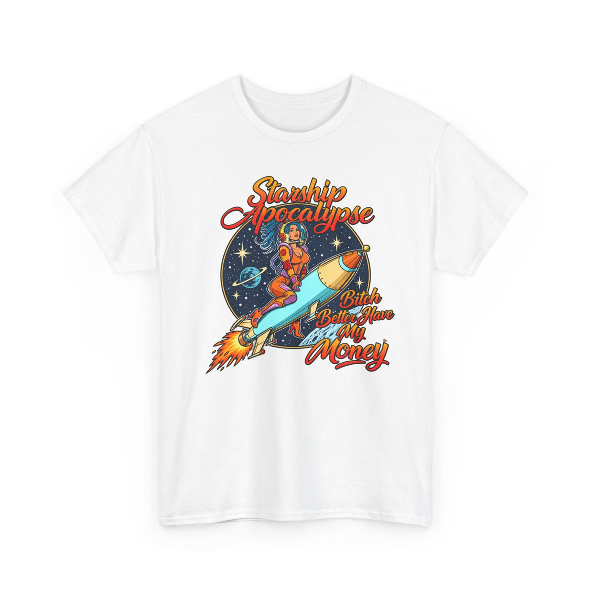 Apocalypse Rocket Tee — 'Sparkling Apocalypse' Retro Space Graphic T‑Shirt