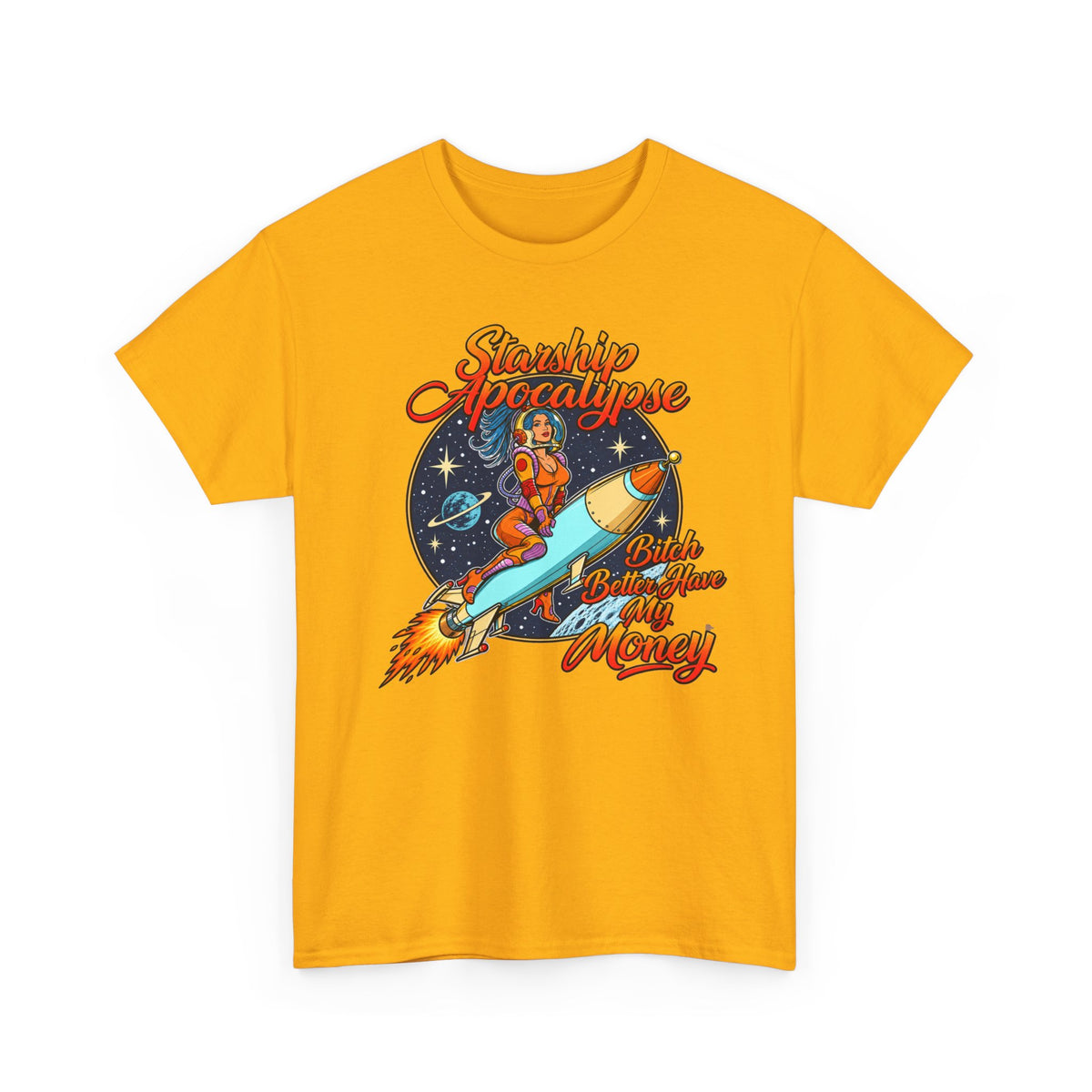 Apocalypse Rocket Tee — 'Sparkling Apocalypse' Retro Space Graphic T‑Shirt