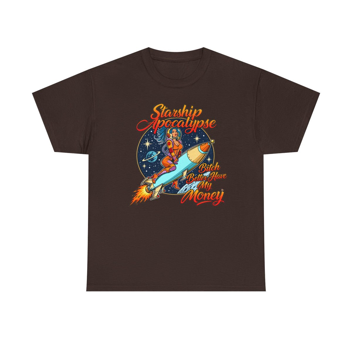 Apocalypse Rocket Tee — 'Sparkling Apocalypse' Retro Space Graphic T‑Shirt