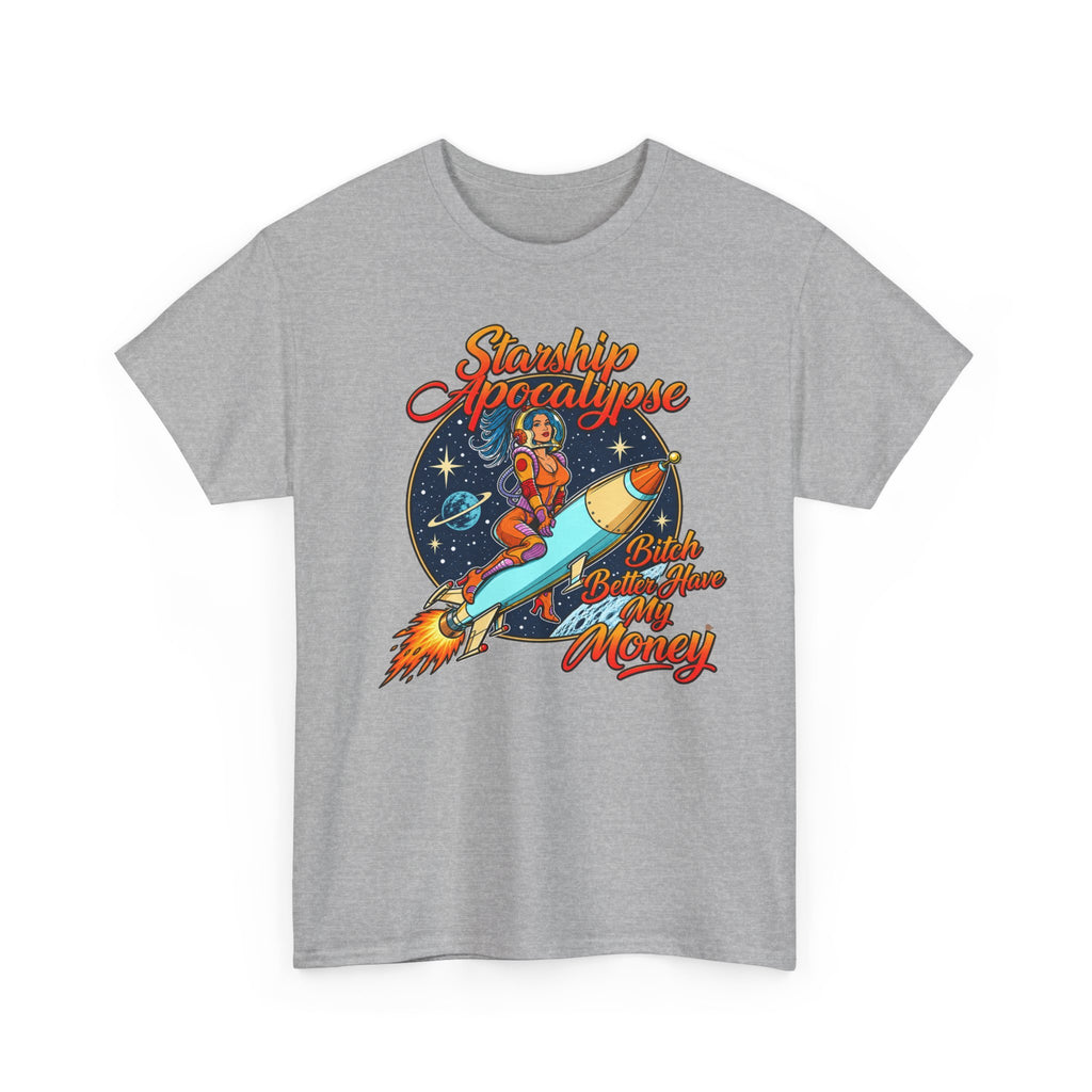 Apocalypse Rocket Tee — 'Sparkling Apocalypse' Retro Space Graphic T‑Shirt