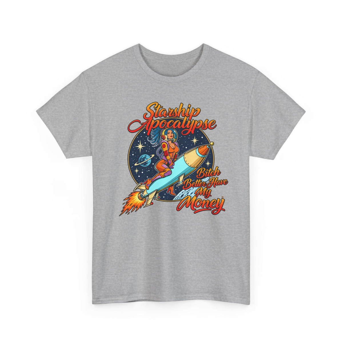 Apocalypse Rocket Tee — 'Sparkling Apocalypse' Retro Space Graphic T‑Shirt