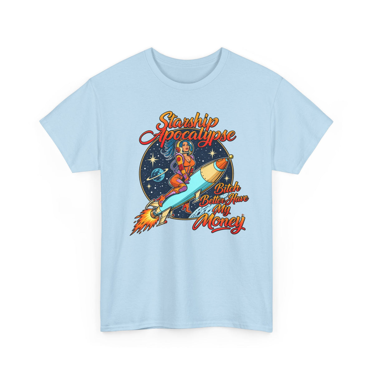 Apocalypse Rocket Tee — 'Sparkling Apocalypse' Retro Space Graphic T‑Shirt