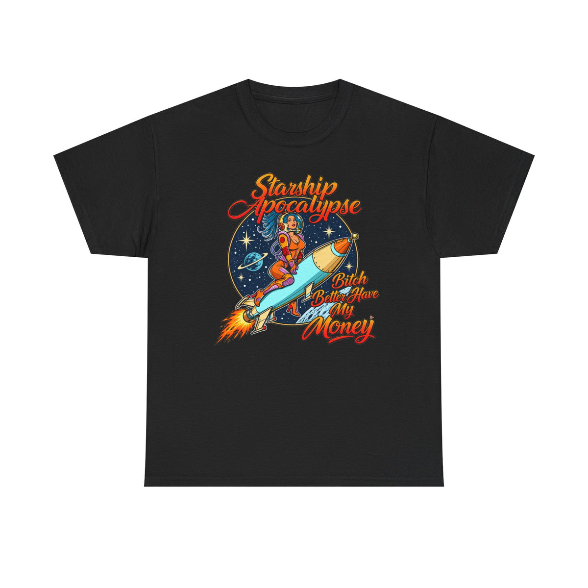 Apocalypse Rocket Tee — 'Sparkling Apocalypse' Retro Space Graphic T‑Shirt