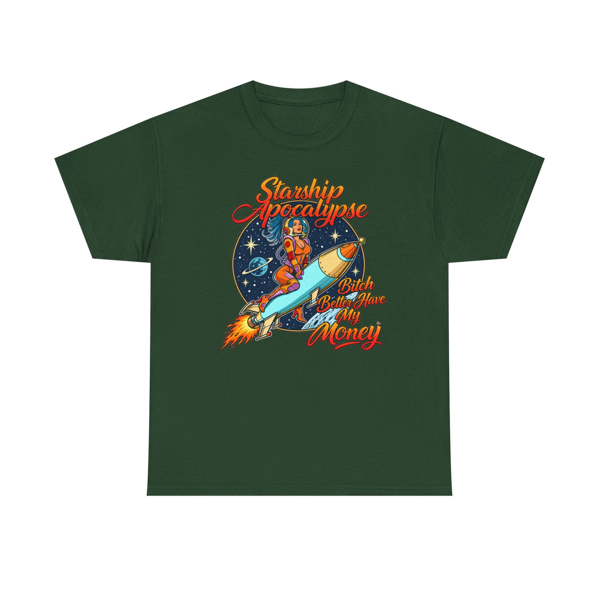 Apocalypse Rocket Tee — 'Sparkling Apocalypse' Retro Space Graphic T‑Shirt