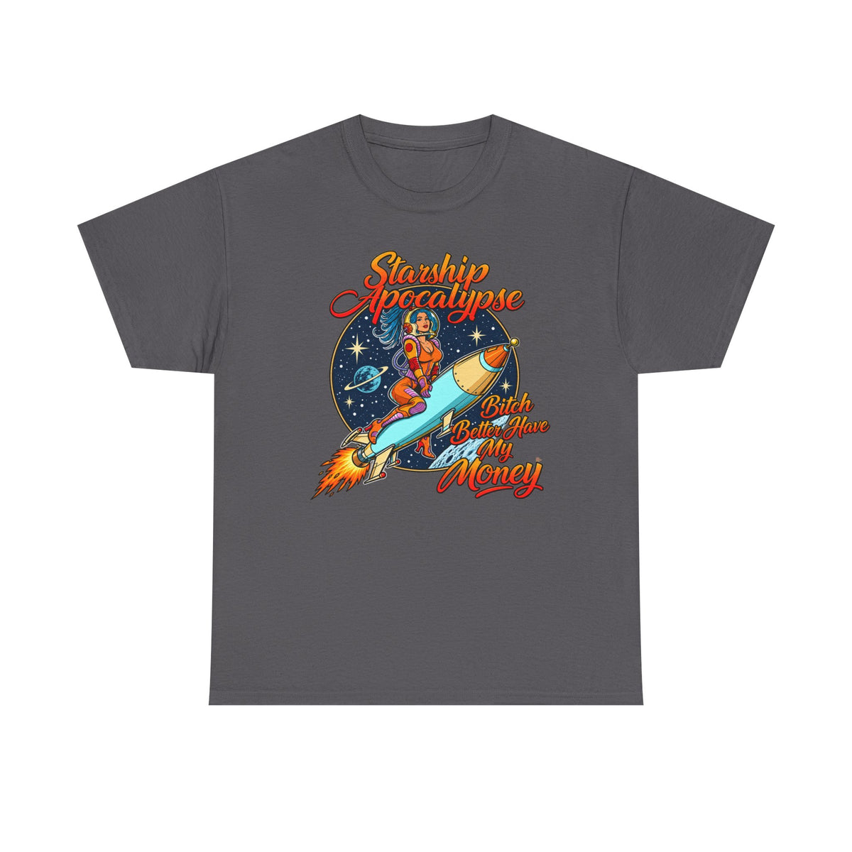Apocalypse Rocket Tee — 'Sparkling Apocalypse' Retro Space Graphic T‑Shirt