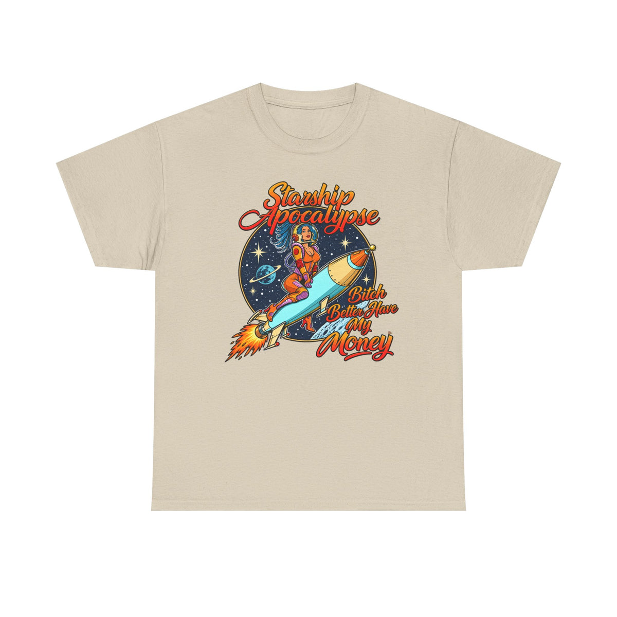 Apocalypse Rocket Tee — 'Sparkling Apocalypse' Retro Space Graphic T‑Shirt