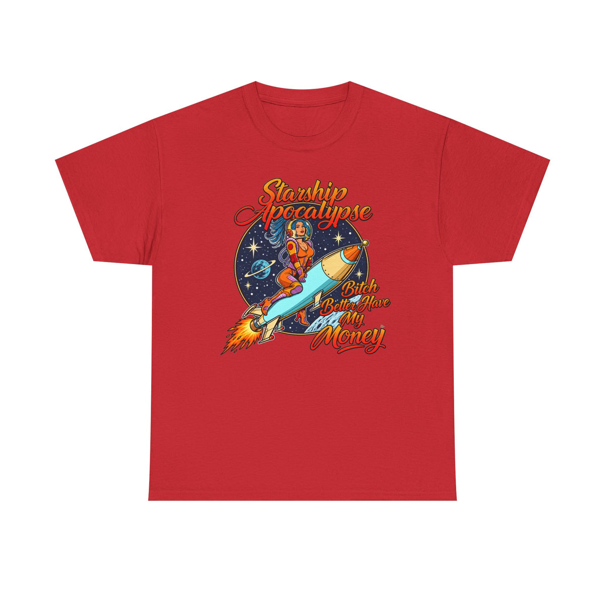 Apocalypse Rocket Tee — 'Sparkling Apocalypse' Retro Space Graphic T‑Shirt