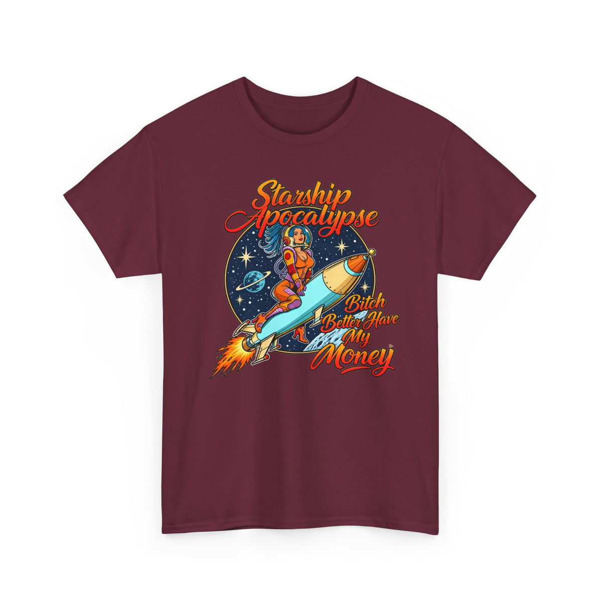 Apocalypse Rocket Tee — 'Sparkling Apocalypse' Retro Space Graphic T‑Shirt