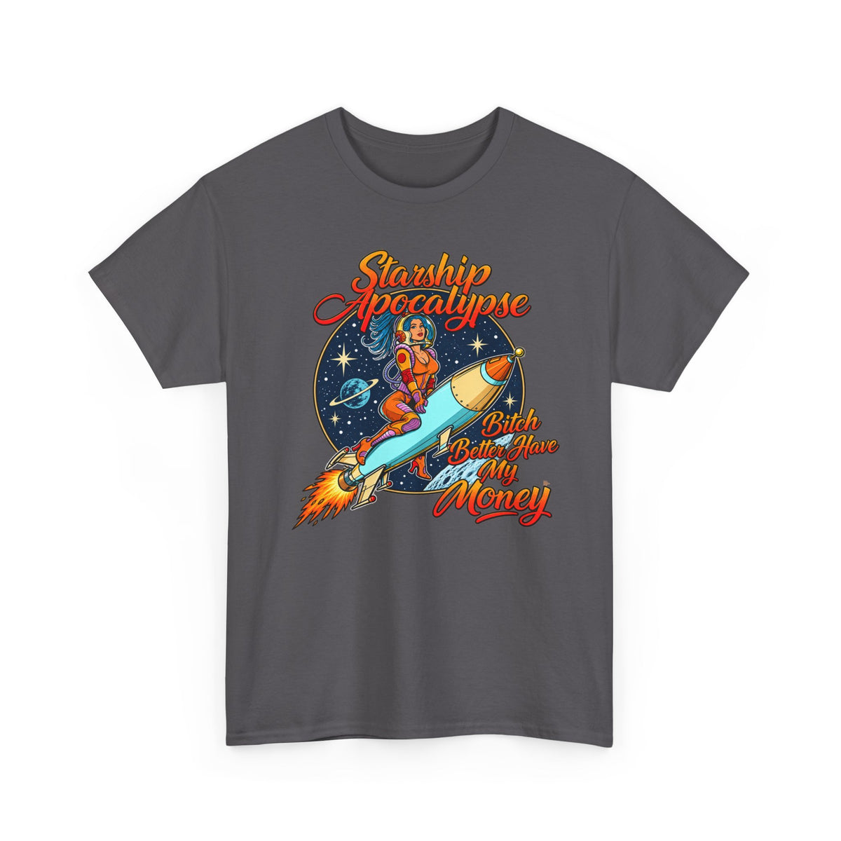 Apocalypse Rocket Tee — 'Sparkling Apocalypse' Retro Space Graphic T‑Shirt