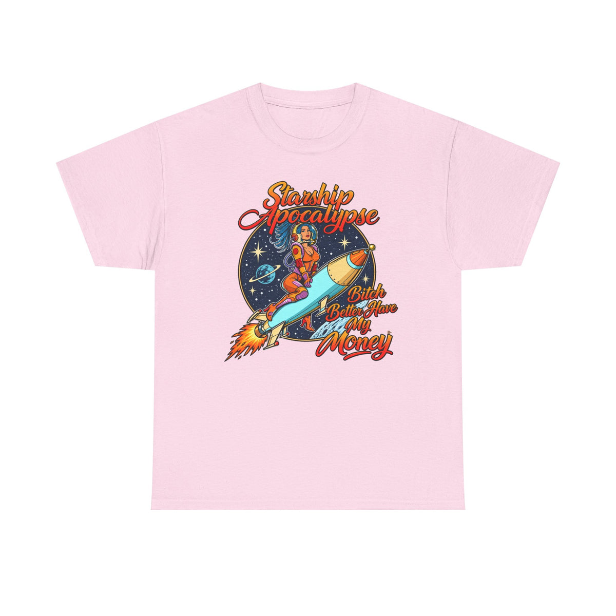 Apocalypse Rocket Tee — 'Sparkling Apocalypse' Retro Space Graphic T‑Shirt