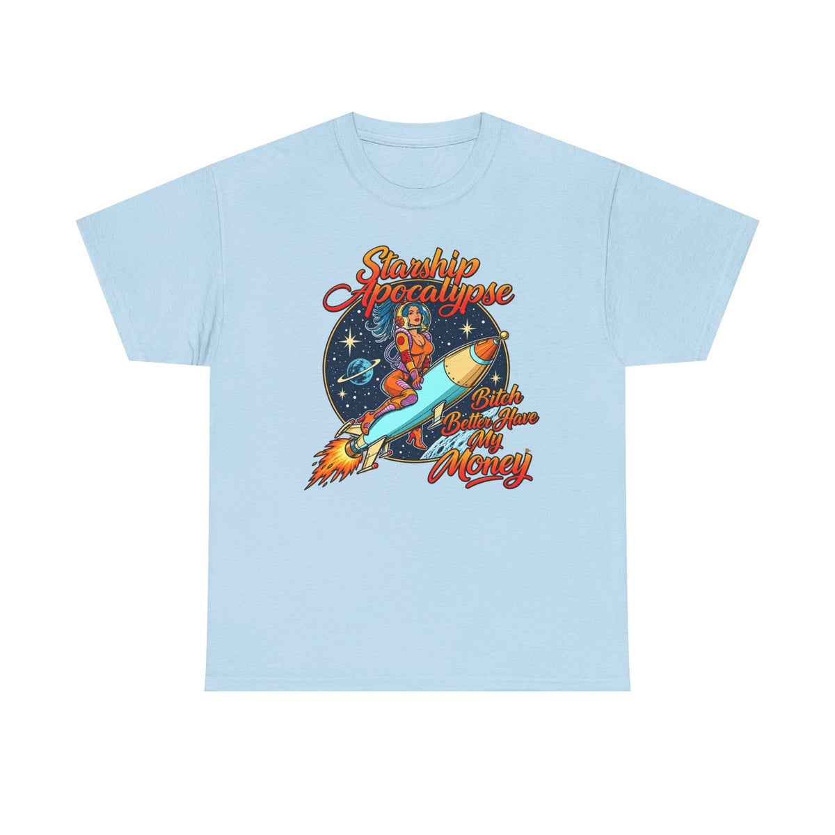 Apocalypse Rocket Tee — 'Sparkling Apocalypse' Retro Space Graphic T‑Shirt