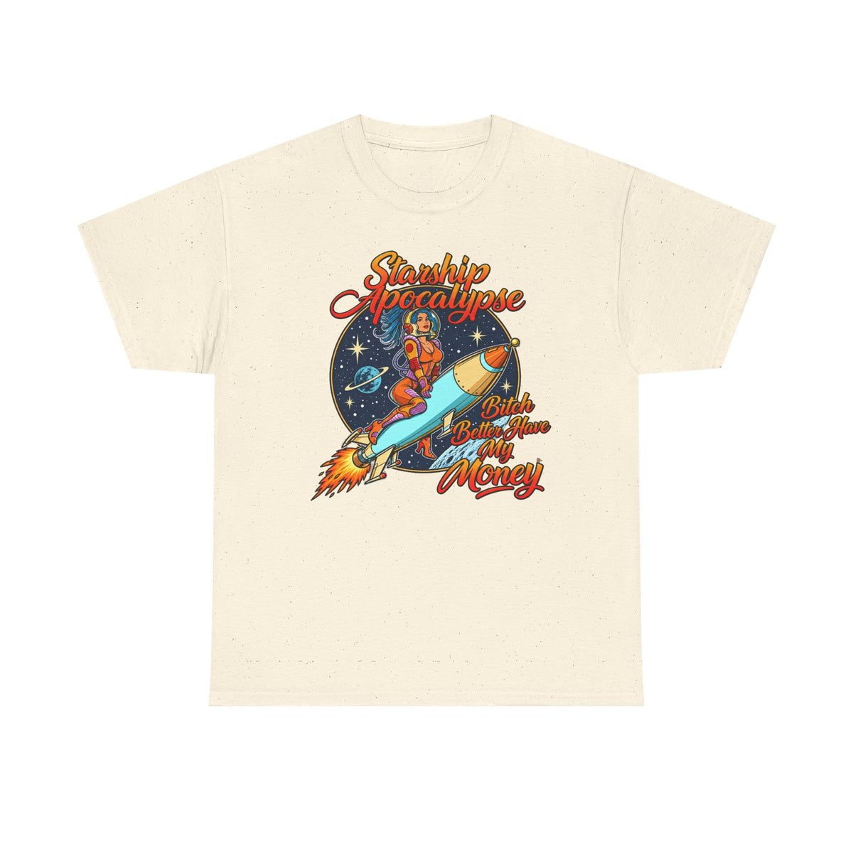Apocalypse Rocket Tee — 'Sparkling Apocalypse' Retro Space Graphic T‑Shirt
