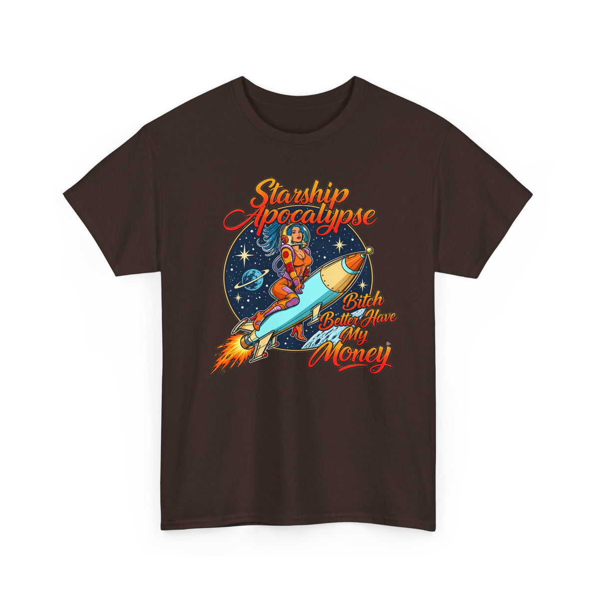 Apocalypse Rocket Tee — 'Sparkling Apocalypse' Retro Space Graphic T‑Shirt