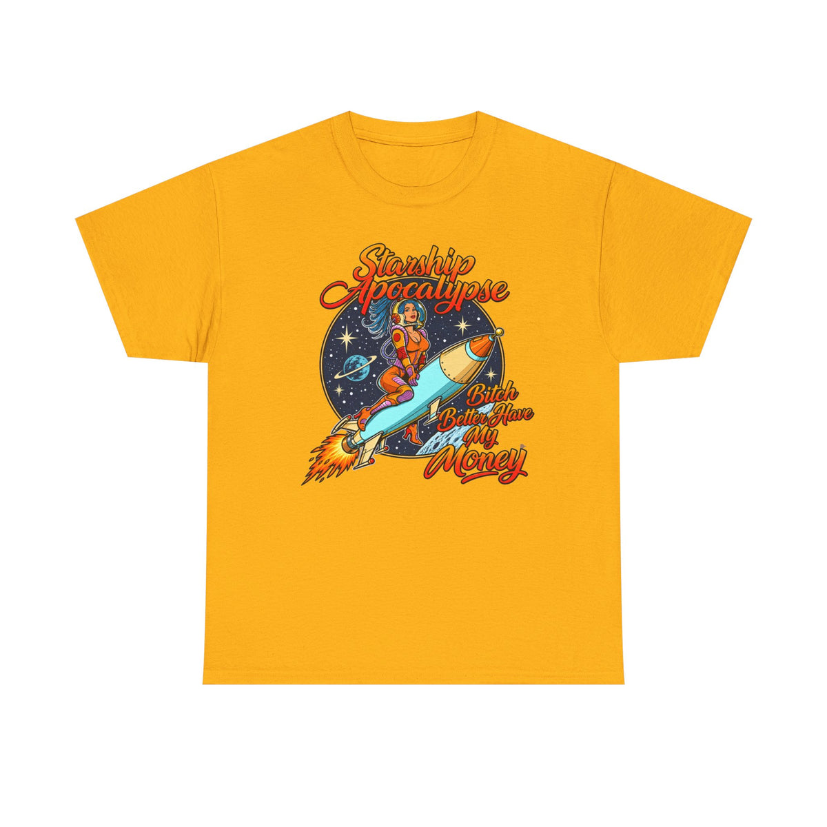 Apocalypse Rocket Tee — 'Sparkling Apocalypse' Retro Space Graphic T‑Shirt