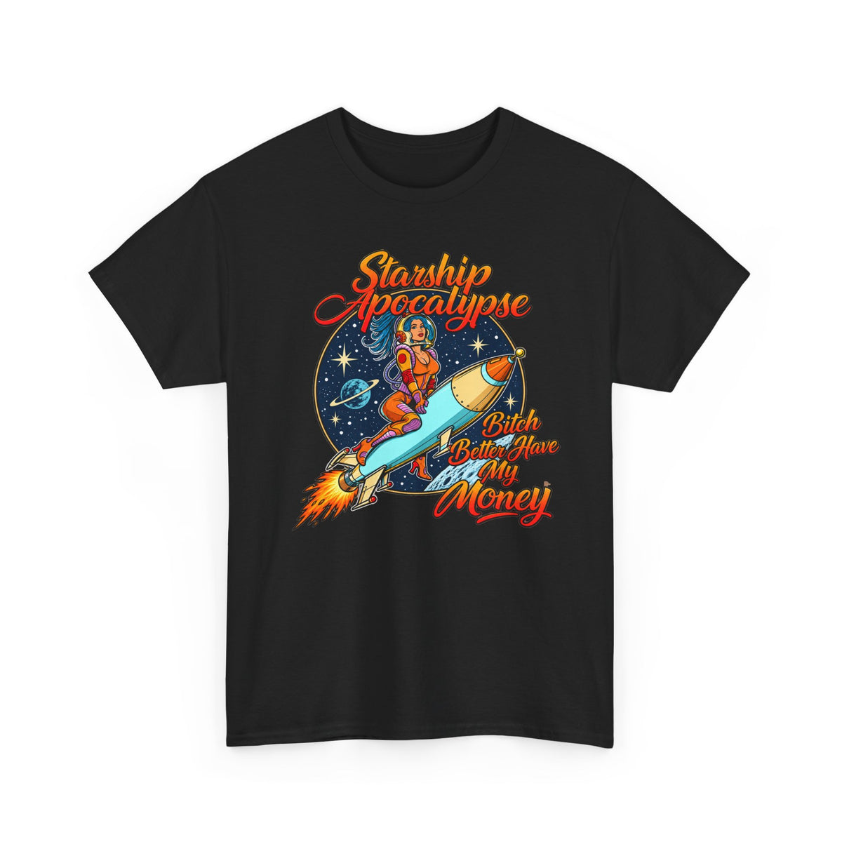 Apocalypse Rocket Tee — 'Sparkling Apocalypse' Retro Space Graphic T‑Shirt