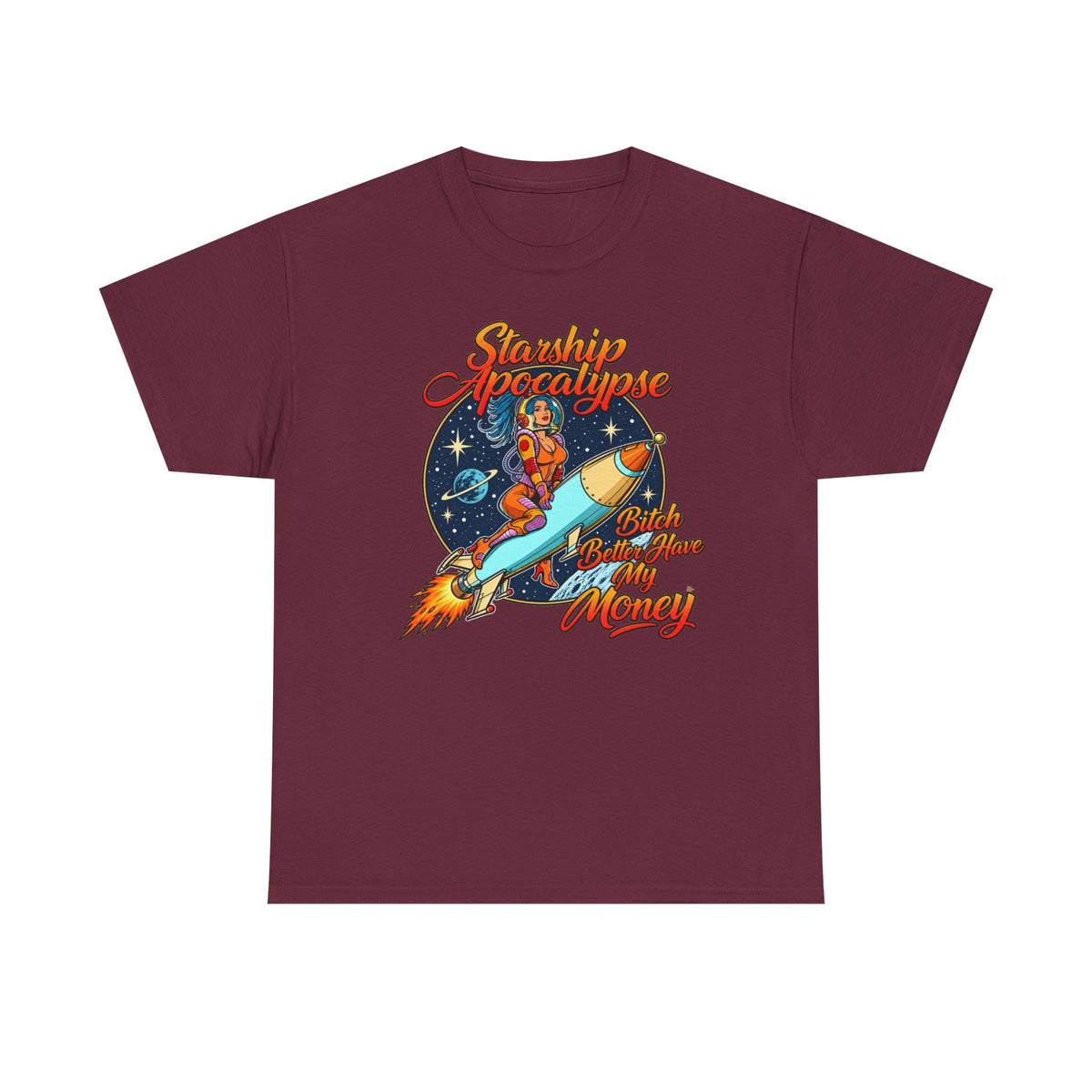 Apocalypse Rocket Tee — 'Sparkling Apocalypse' Retro Space Graphic T‑Shirt